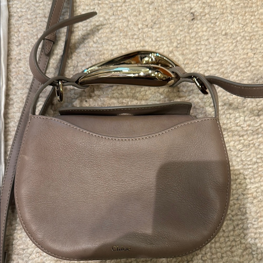 Chloe Tan Leather Clutch with Gold Handle